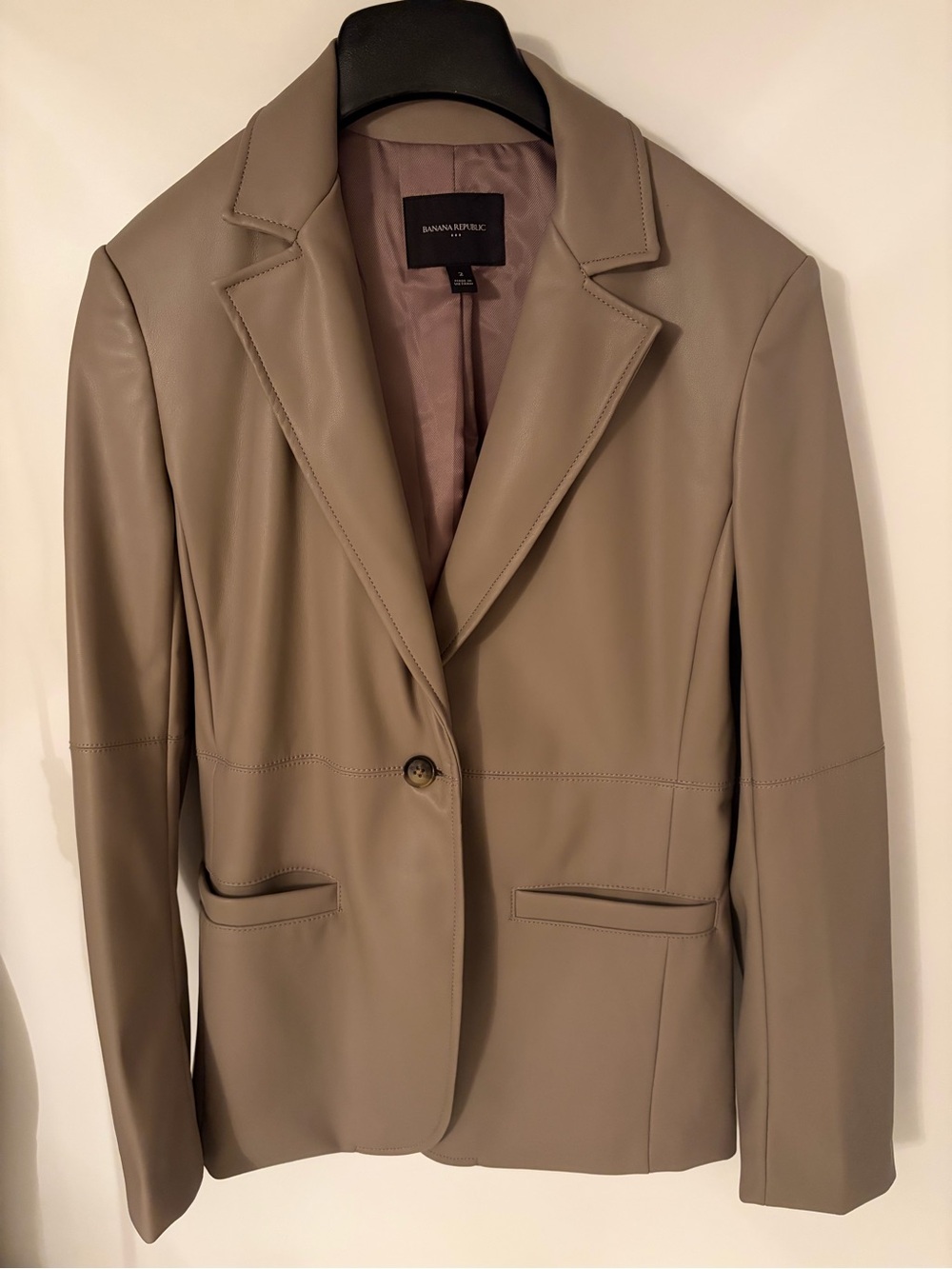 Banana Republic Taupe Faux Vegan Leather Blazer Size 2 Like New Excellent - Picture 5 of 9